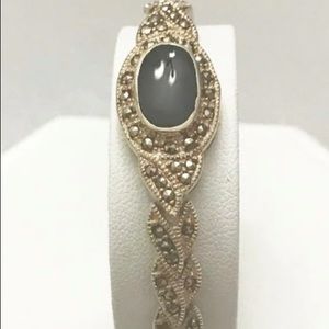Bracelet black onyx in silver decorated with marcasite